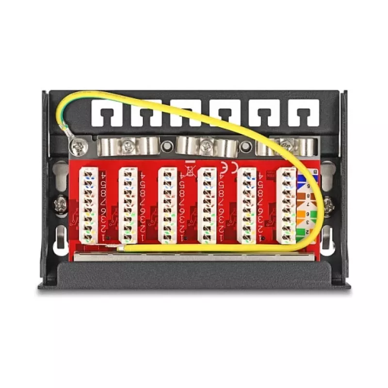Plākstera panelis DELOCK Mini Desktop RJ45 6-portu Cat.6A ekranēts, metāla, melns, 80×22×125 mm