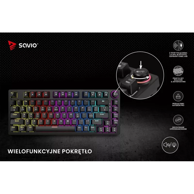 Savio Phenix SAVGK-RED spēļu tastatūra USB RF bezvadu Bluetooth QWERTY