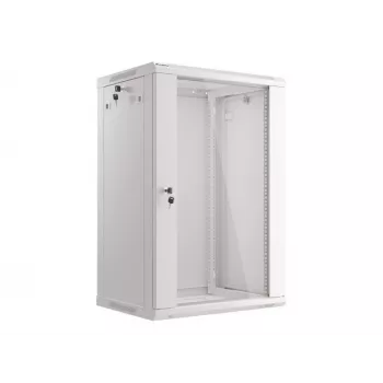 Lanberg pie sienas stiprināms instalācijas statīvu skapis 19'' 18U 600x450mm pelēks (stikla durvis)