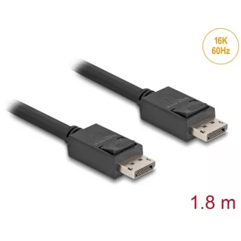 Delock - DisplayPort kabelis - DisplayPort (vīriešu) ar fiksatoru pret DisplayPort (vīriešu) ar fiksatoru - DisplayPort 2.1 - 1,8 m - Atbalsta 16K 60 Hz (15 360 x 8640), līdz 80 Gbps datu pārraidei