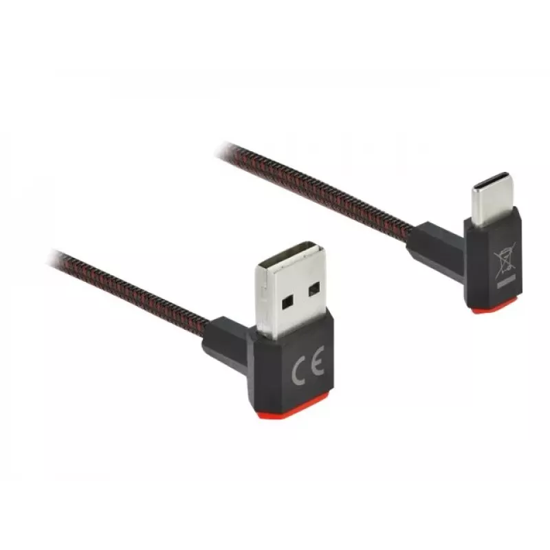 DeLOCK EASY-USB 2.0 kabelis, Type-A spraudnis uz Type-C vīrišķais leņķveida, 0,2 m, melns