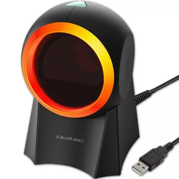 Vadu galda svītrkodu skeneris QOLTEC 50857 — 1D/2D, USB, ABS korpuss, melns, 1,75 m kabelis