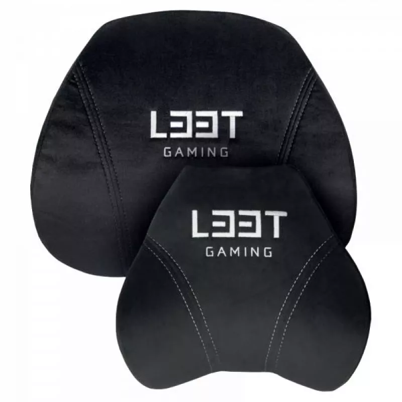 L33T Gaming 160382 Luksusa spēļu krēsla spilvenu komplekts, atmiņas putas, samts, īpaši mīksts, melns