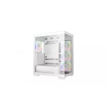 PC Case DeepCool CG580 4F V2 Midi Tower balta — ATX, rūdīts stikls, 3x120mm sānu ventilatori, 360mm sānu radiatora atbalsts