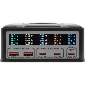 Daudzportu lādētājs Exsys EX-1107 260W, melns, vairāku portu strāvas piegāde vairākām ierīcēm