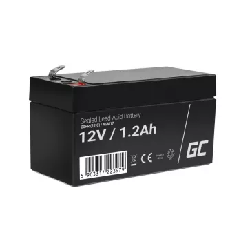 Hermētiska svina-skābes (VRLA) baterija zaļa Cell AGM17 12 V 1,2 Ah — augstums 52 mm, 43×97 mm, 0,5 kg