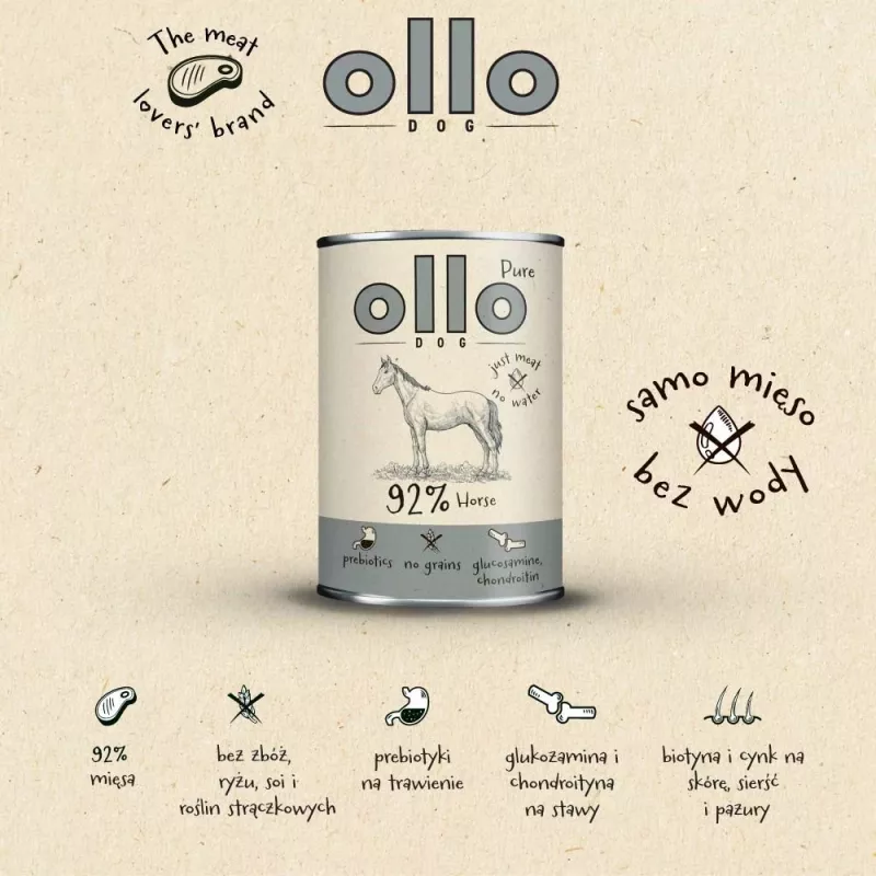 OLLO Pure Horse - mitrā suņu barība - 400g