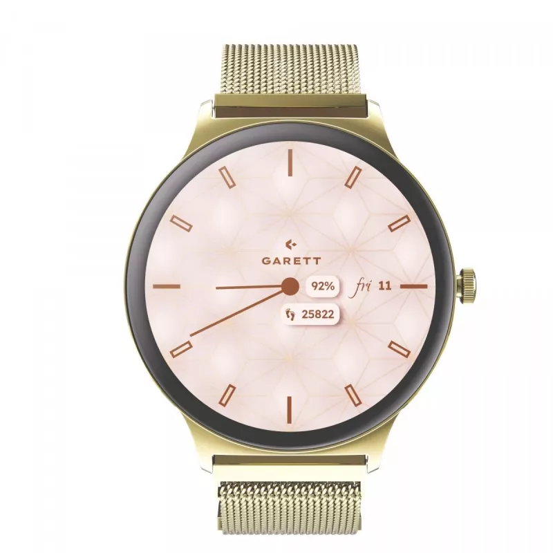 Smartwatch Garett Verona 2 Gold Mesh ar Bluetooth un sirdsdarbības monitoru