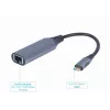 Tīkla adapteris Gembird A-USB3C-LAN-01 Type-C USB 3.2 Gen 1, Gigabit RJ-45, 0,15 m kabelis, metāla korpuss, pelēks/melns