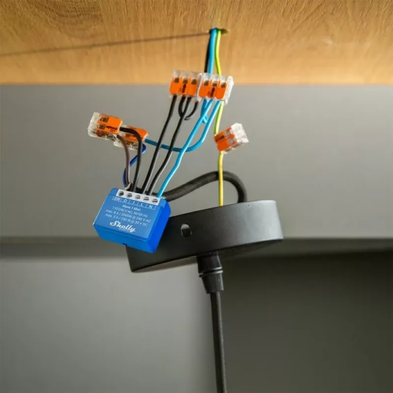 Viedais relejs Shelly Qubino Wave 1 Mini bezvadu 110–240V, 8A AC / 5A DC, 868,4 MHz, iekštelpām, zils