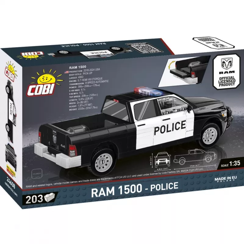 Konstrukcijas rotaļlieta Cobi RAM 1500 Police 24608 2-vienā modelis, ķieģeļu komplekts, pārveidojama konstrukcija