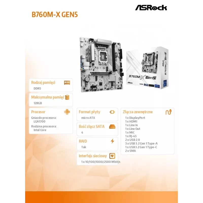 Mātesplate ASROCK B760M-X GEN5 mATX LGA1700, 2× DDR5, DisplayPort un HDMI