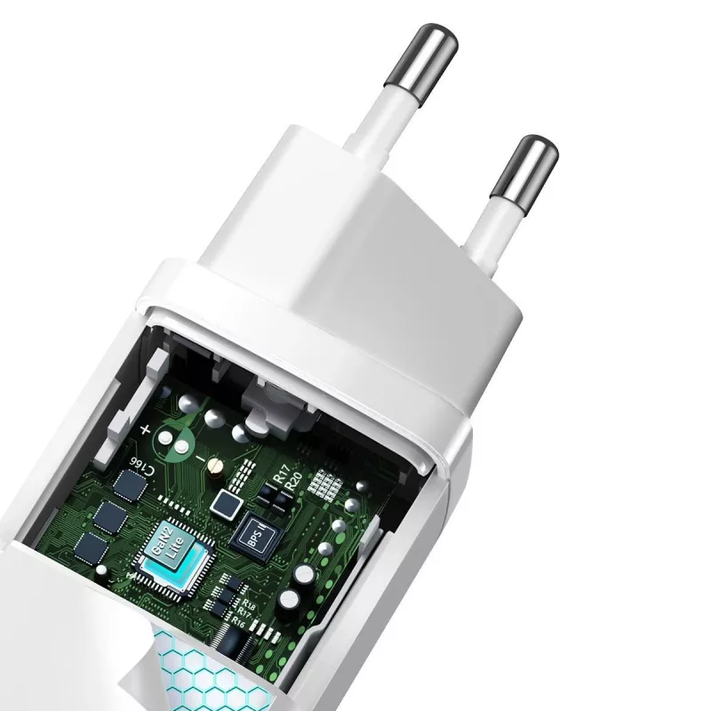 Lādētājs Baseus CCGAN2L-B02 Iekštelpu maiņstrāvas ātrā uzlāde 20V 1xUSB 1xType-C Balts