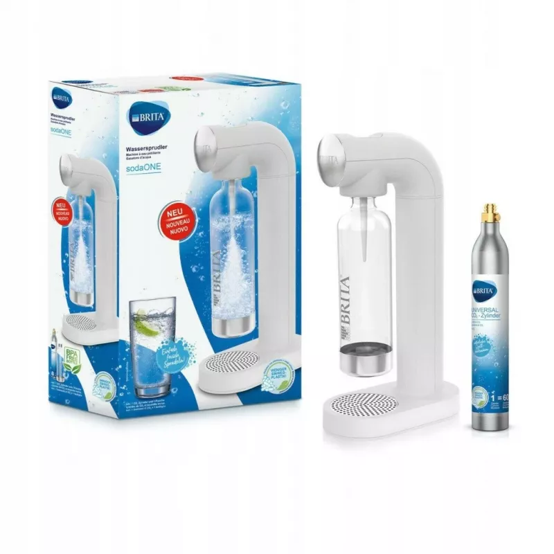 Saturator pudele BRITA SodaONE balta — pudele, 60 L veiktspēja, bez BPA, 450×129×240 mm