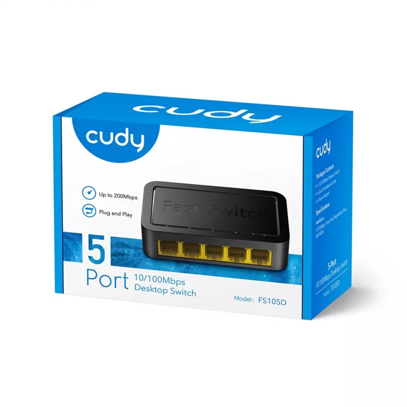 Tīkla slēdzis Cudy FS105D — 5 portu Fast Ethernet 10/100, 1 Gbit/s komutācija, melns