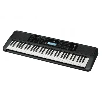 YAMAHA PSR-E383 tastatūra — 61 taustiņu pārnēsājama MIDI tastatūra, LCD displejs, USB, iebūvēti skaļruņi, darbināma ar baterijām (6), melna