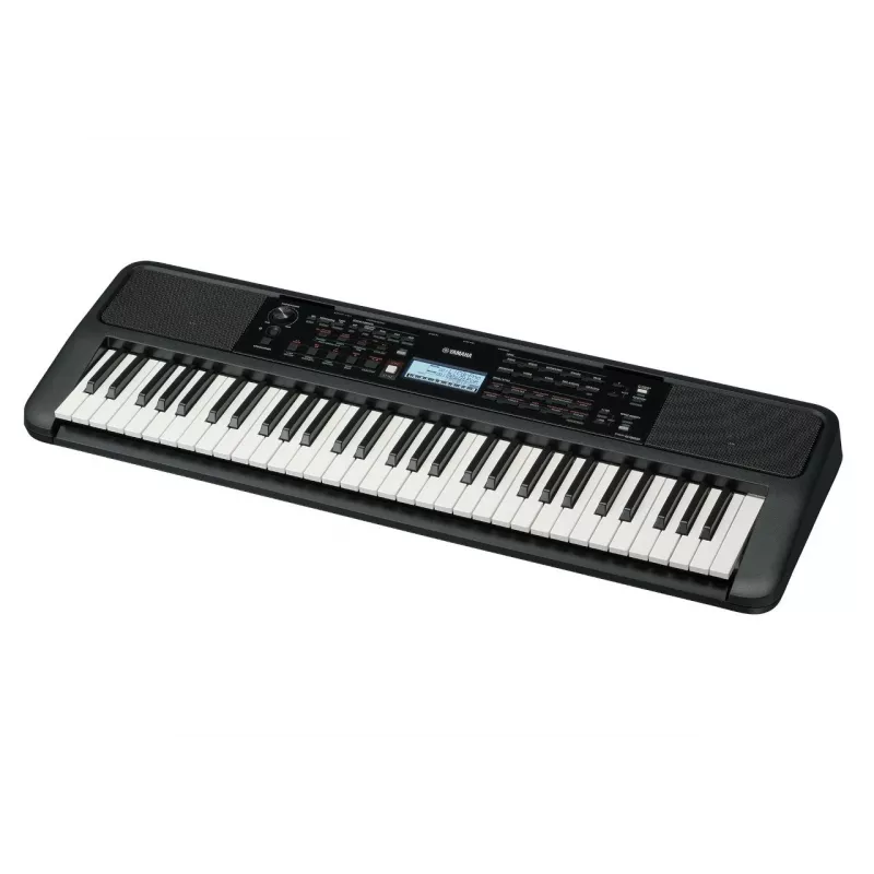 YAMAHA PSR-E383 tastatūra — 61 taustiņu pārnēsājama MIDI tastatūra, LCD displejs, USB, iebūvēti skaļruņi, darbināma ar baterijām (6), melna