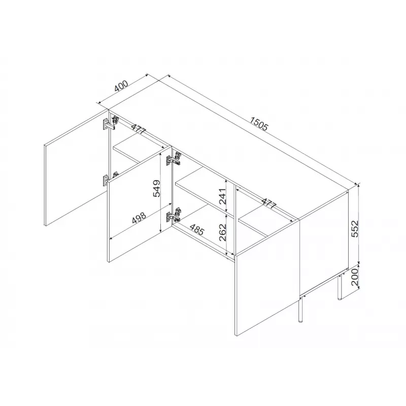 3D kumode PALAZZO BIS 151x40x75 balts matēts