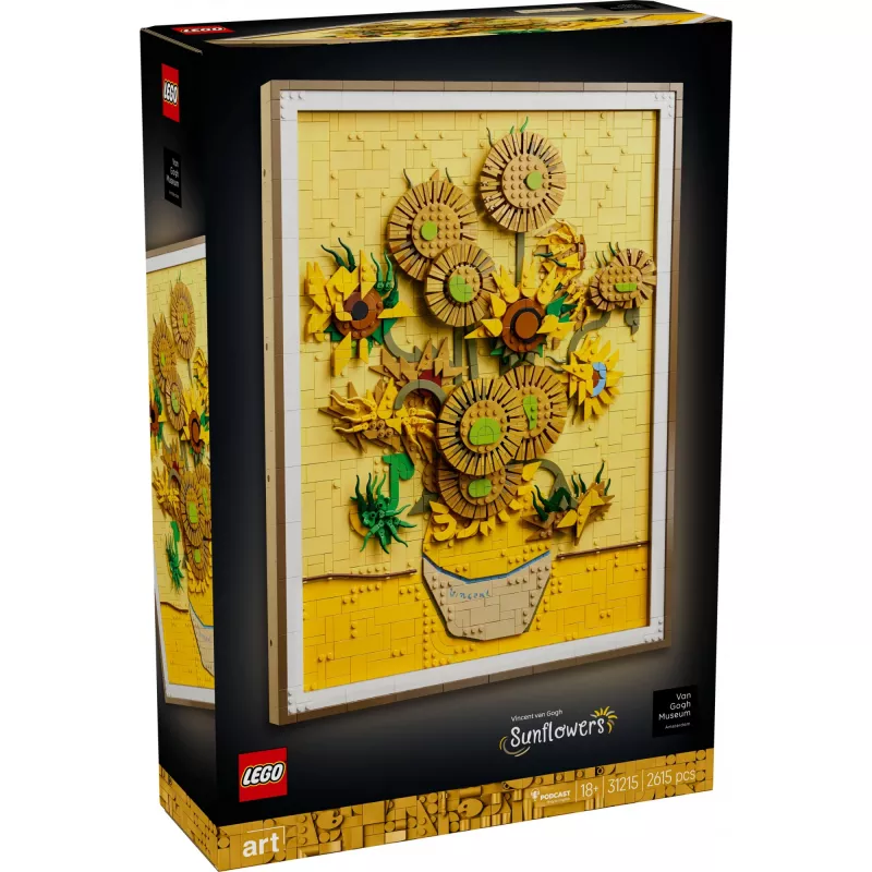 Sienas mozaīkas komplekts LEGO Art Vincent van Gogh Saulespuķes 3D mozaīkas sienas mākslas komplekts 2615 detaļas 540×410×50 mm