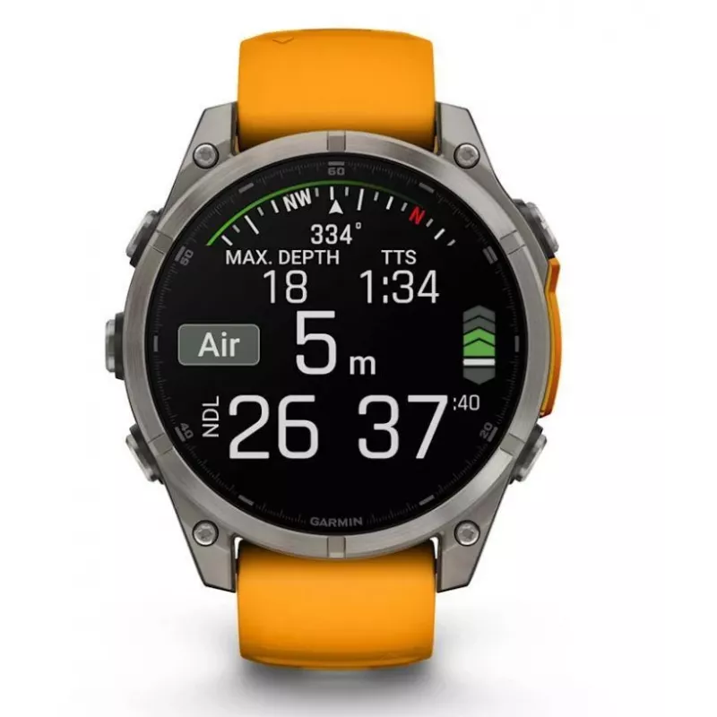 Garmin Fenix 8 3,56 cm (1,4) AMOLED 51 mm Digitāls 454 x 454 pikseļi Skārienekrāns Titāns Wi-Fi GPS (satelīts)