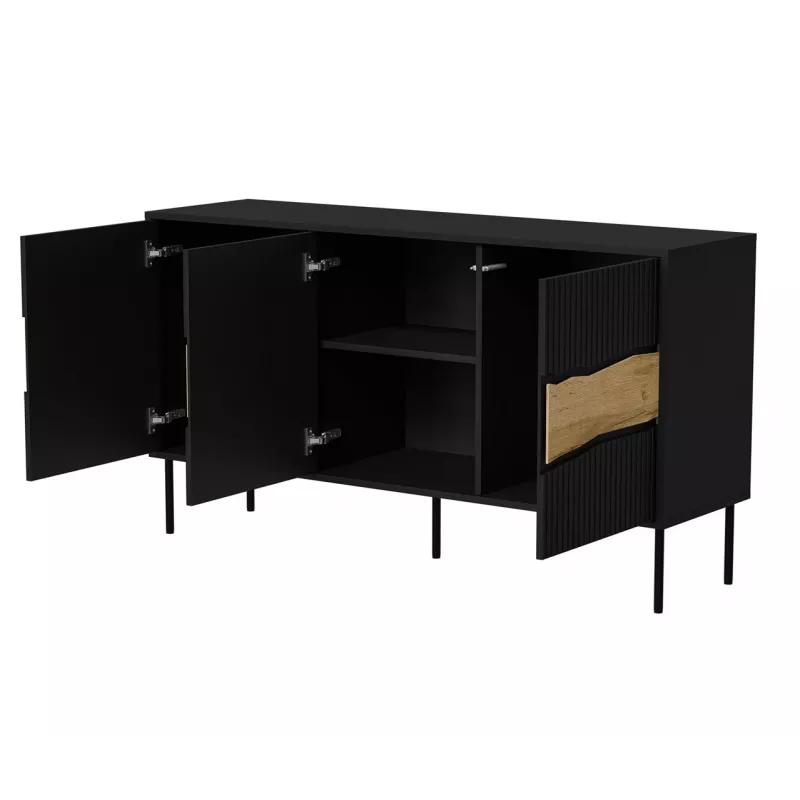 Kumode cama meble INSERTO 3D 143,5×40×80 cm melna ar LED, skaidu plātne, 16 mm rāmis