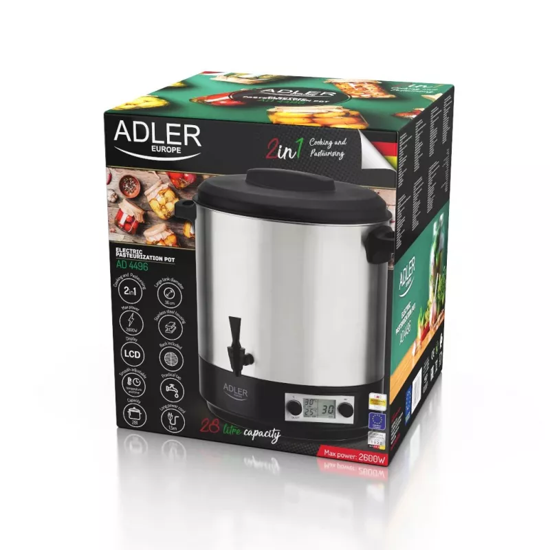 Pasteurizācijas katls Adler AD 4496 28L 2600W Nerūsējošais tērauds Melns