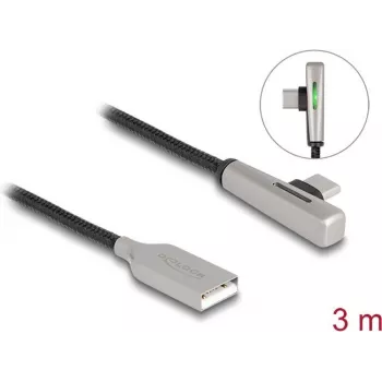 DeLOCK USB 2.0 kabelis Type-A vīr. uz Type-C vīr. leņķveida 3 m 60 W