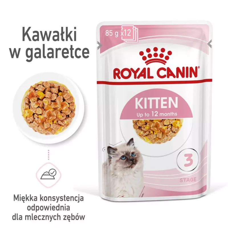 Mitrā kaķēnu barība Royal Canin Kitten Jelly 85 g — vistas garša, 85 g paciņa, 12 gab.
