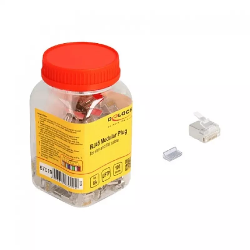 DeLOCK RJ45 modulārais spraudnis Cat.6A plāniem un plakaniem kabeļiem, 100 gab. komplekts