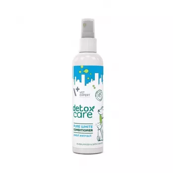 Kondicionieris VETEXPERT Detox Care Pure balta 150 ml — apmatojuma detoksikācija, balinošs pieaugušiem kaķiem ar baltu apmatojumu