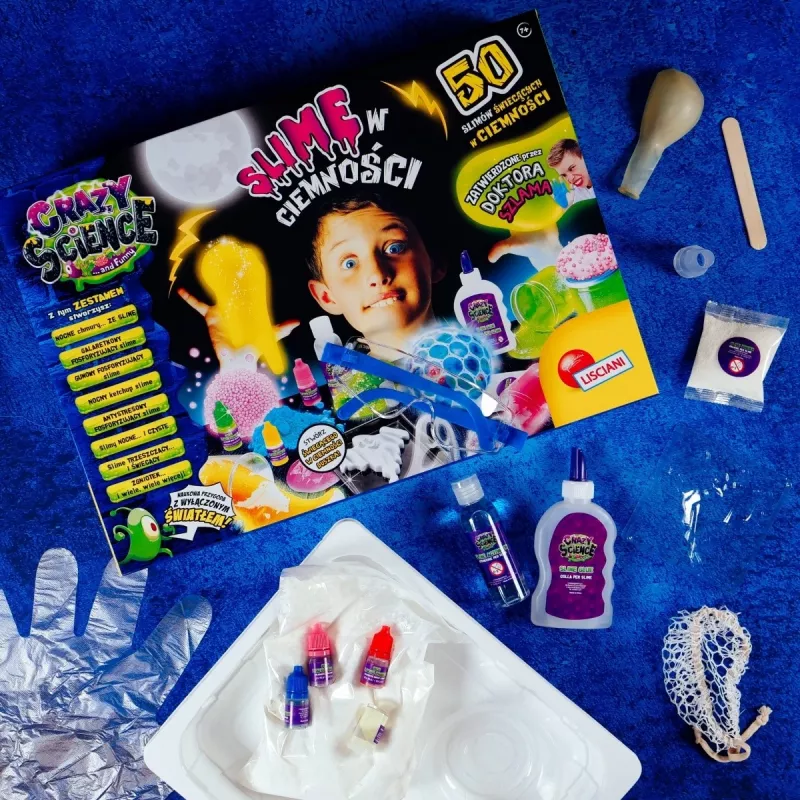 Zinātnes komplekts Liscianigiochi Crazy Science Slime in the dark 304-PL89239 — tumsā spīdošo gļotu eksperimentu komplekts
