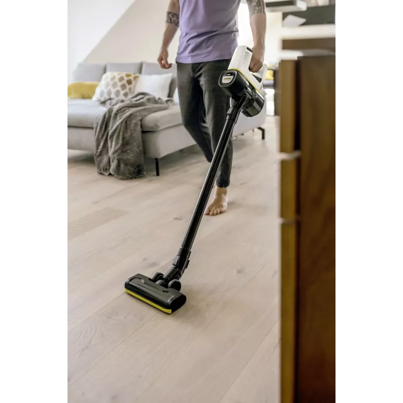 Vertikālais putekļsūcējs Karcher 2-in-1 VC 4, bez maisiņa, bezvada 21.6V Li-Ion, 30 min darbības laiks, HEPA, 2 ātrumi, dzeltens/melns