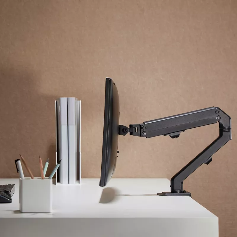Monitora stiprinājums MACLEAN MC-906 17 collu–27 collu displejiem, VESA 75x75–100x100, regulējams augstums, slīpums un rotācija, atbalsta līdz 7 kg