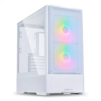 MidiTower datora korpuss Lian Li LANCOOL 207 — balts, caurspīdīgs panelis, atbalsta ATX/MicroATX/MiniITX, bez barošanas bloka