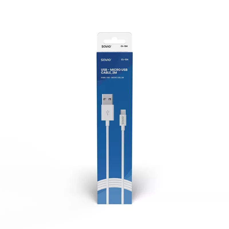 USB kabelis SAVIO CL-124 USB 2.0, USB A uz Micro-USB B, 2 m, balts