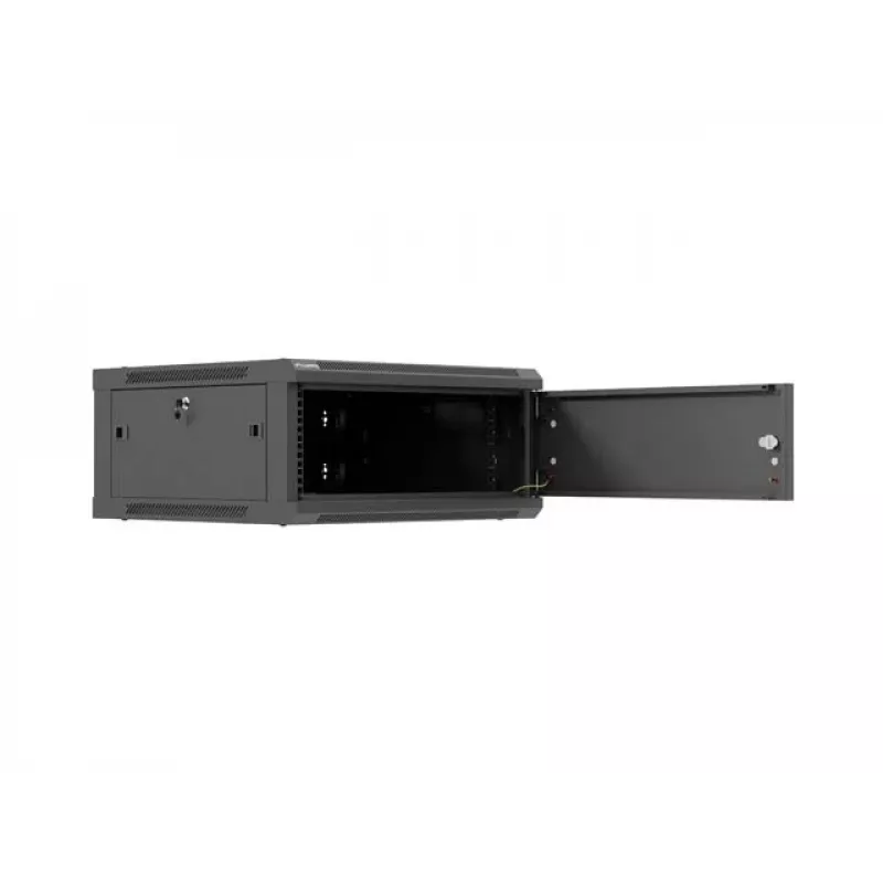 Pie sienas montējams 19 collu tīkla skapis LANBERG 4U 600×600 mm, melns