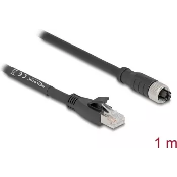 Tīkla kabelis DeLOCK 80589 M12 uz RJ-45 Cat5e 1m Melns