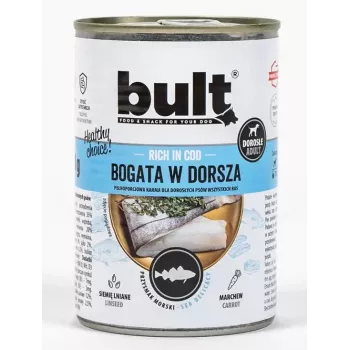 Mitrā suņu barība BULT Rich in cod 800 g paciņa — pilnvērtīga pieaugušu suņu mitrā barība, 800 g