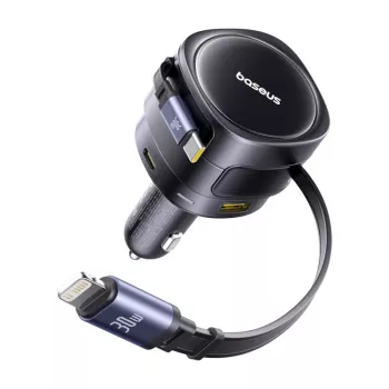 Auto lādētājs Baseus Enjoyment Max 90W ar USB-C, Lightning un USB-A pieslēgvietām
