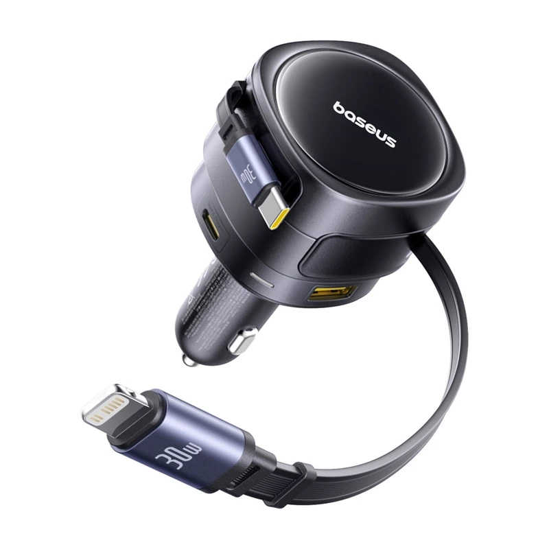 Auto lādētājs Baseus Enjoyment Max 90W ar USB-C, Lightning un USB-A pieslēgvietām