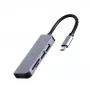 Laptop dock Gembird UHB-CM-CRU3P1U2P2-01 — USB 3.2 Gen 1 Type-A, MicroSD/SD/SDHC/SDXC līdz 128 GB, sudrabains
