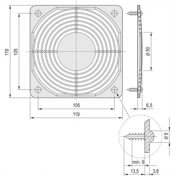 Schroff Ventilatora aizsargs SNAP-IN tips (60225052)
