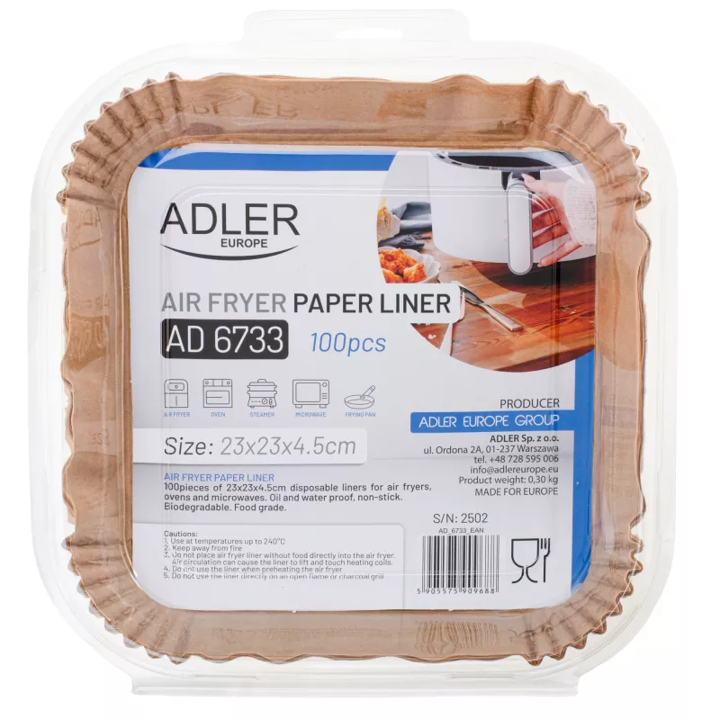 Adler papīra ieliktņi gaisa fritētājam | AD 6733 | 100 gab.