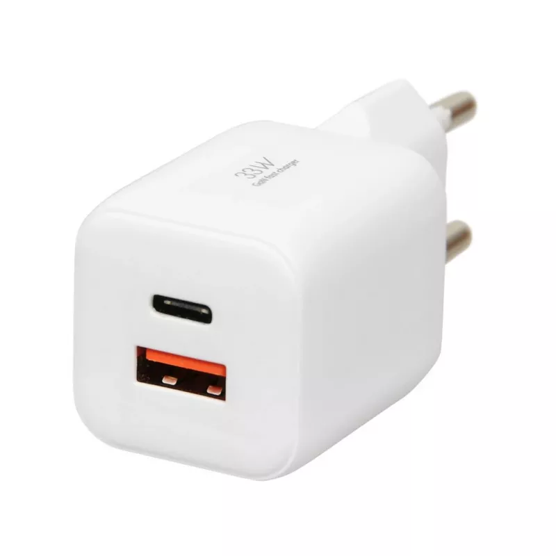 USB lādētājs IBOX ILUC42W 42W (33W max), 1×USB-C PD3.0, 1×USB-A QC3.0, 100–240V, balts