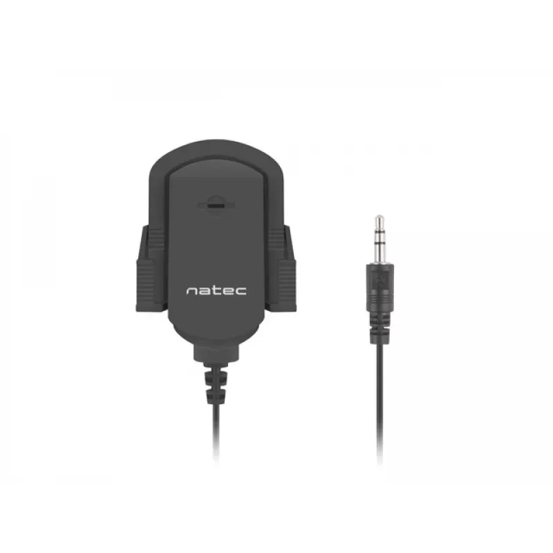 Piespraužams mikrofons NATEC NMI-1352, vadu 3,5 mm, jutība -58 dB, 50–16000 Hz, 1,8 m kabelis, 20 g