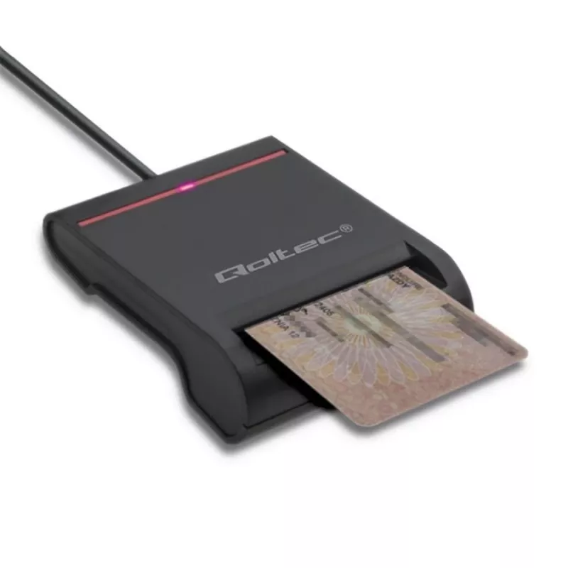 ID karšu lasītājs QOLTEC Smart chip ID card scanner — USB, melns, 84.5×65×16 mm, 63 g