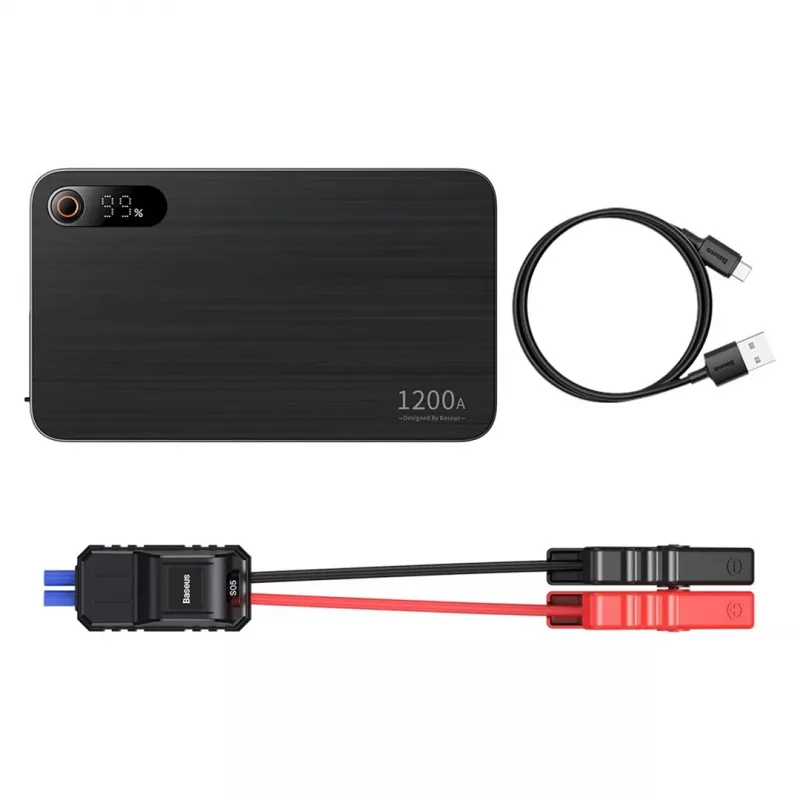 Ārējais akumulators/iedarbināšanas starteris Baseus Pro+ automašīnas iedarbināšanas starteris, 12000mAh, 1200A, USB (melns)