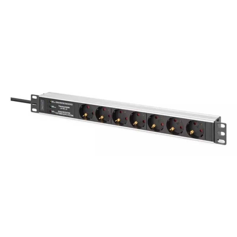Digitus DN-95441 strāvas sadales bloks (PDU), 7 maiņstrāvas rozetes, 1U, melns/sudrabains