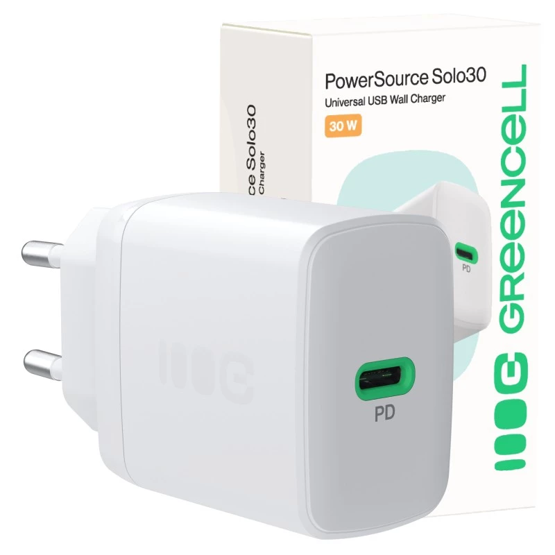 Strāvas adapteris zaļa Cell PowerSource Solo30 30W balts — USB-C lādētājs, 30W jauda