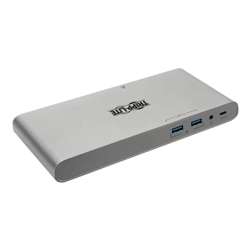 Eaton Tripp Lite USB-C dokstacija, trīs displeji - 4K HDMI/DisplayPort, VGA, USB 3.2 Gen 1, USB-A/USB-C centrmezgls, GbE, 100W PD uzlāde, starptautiskie strāvas kabeļi - dokstacija - USB-C